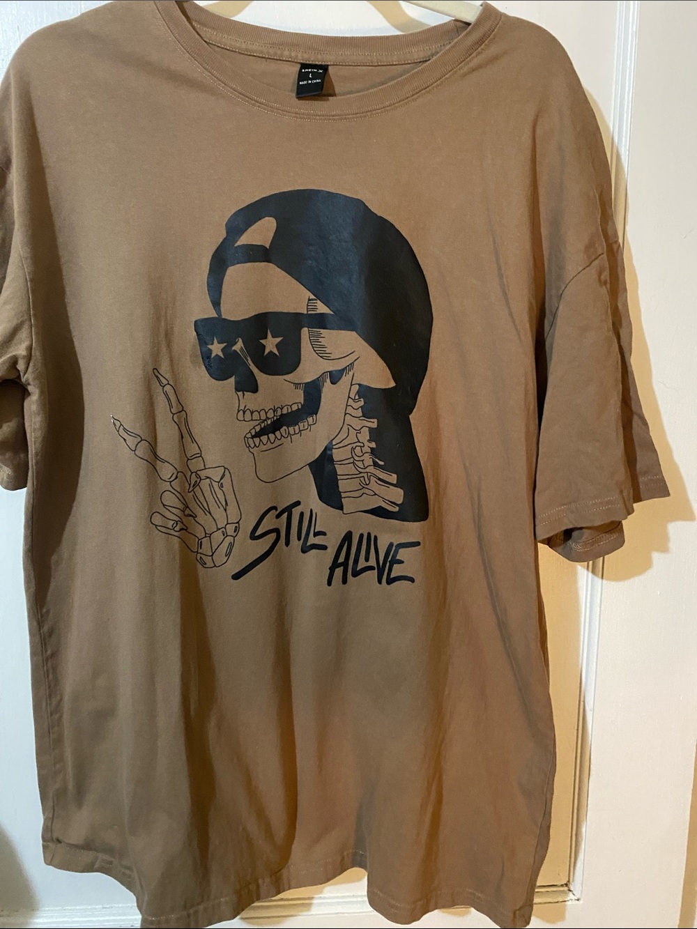 SHEIN Brown Graphic 'Still Alive' Short Sleeve Tee